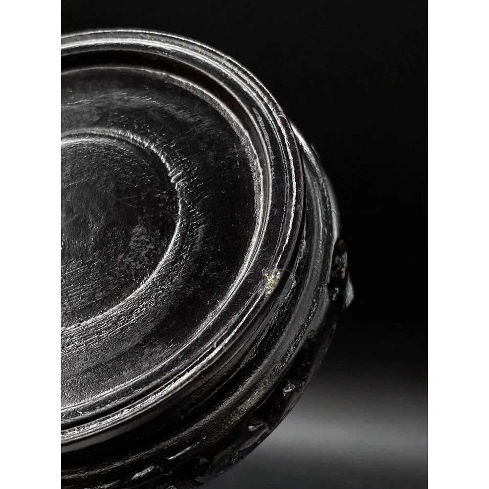 Red Cinnabar Carved Floral Decor 5 3/4' Vase on Wood Base - Picture 11 of 11